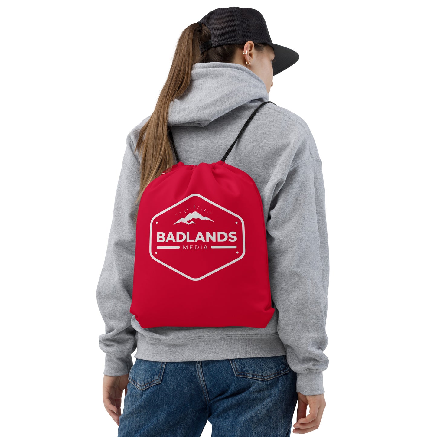 Badlands Drawstring Bag in cherry