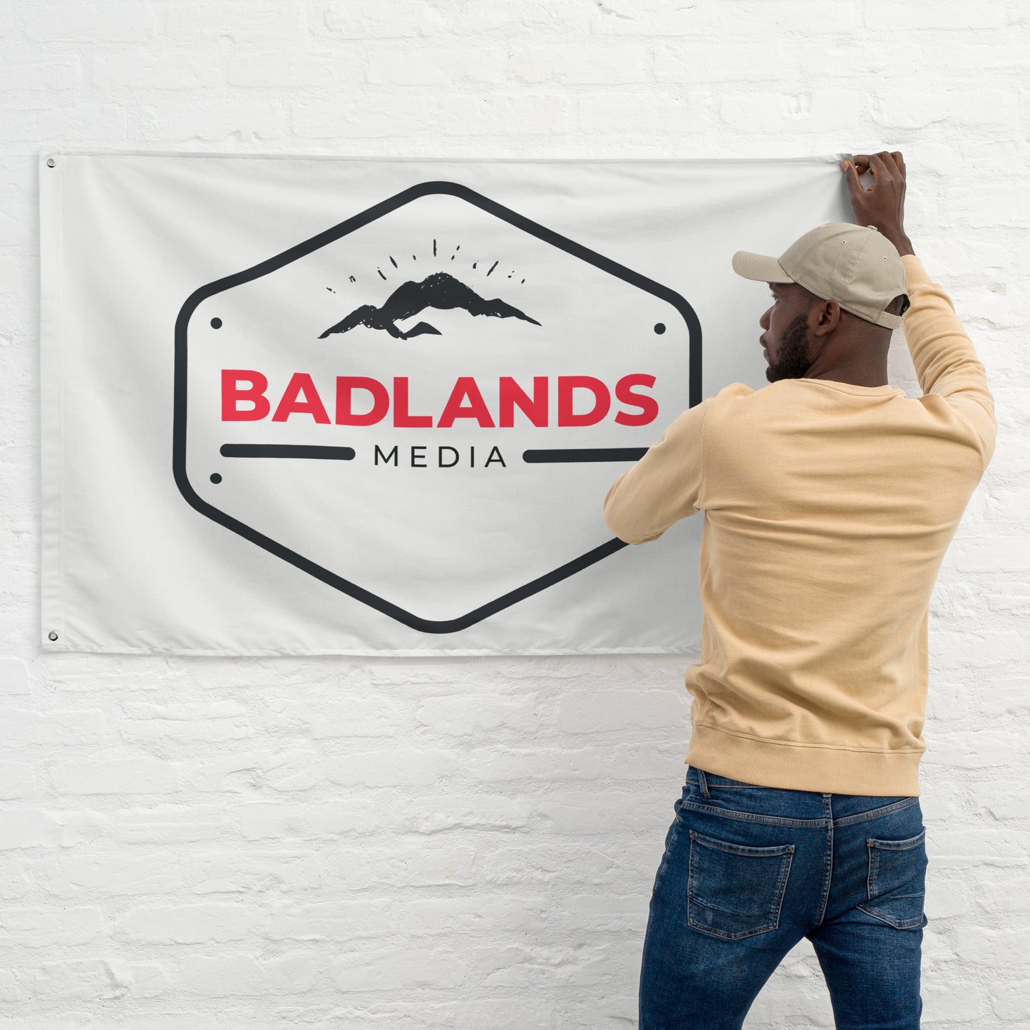 Badlands Logo Flag in white