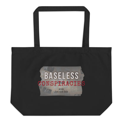 Baseless Conspiracies Large organic tote bag (black)