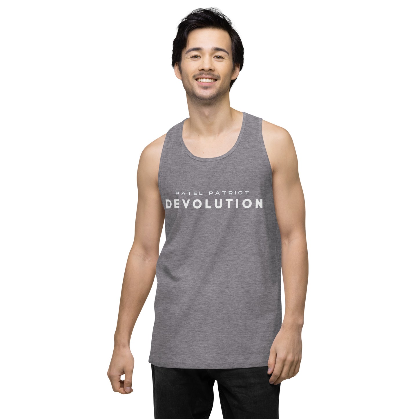 Devolution Men’s premium tank top (white logo)