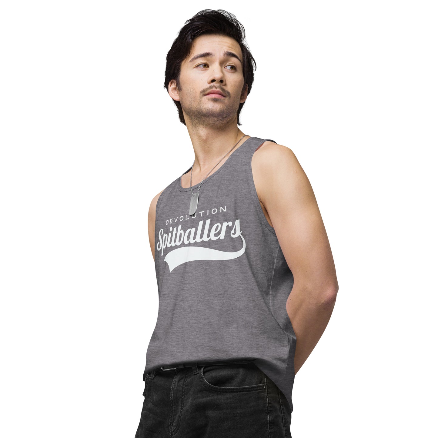 Spitballers Men’s premium tank top (white logo)