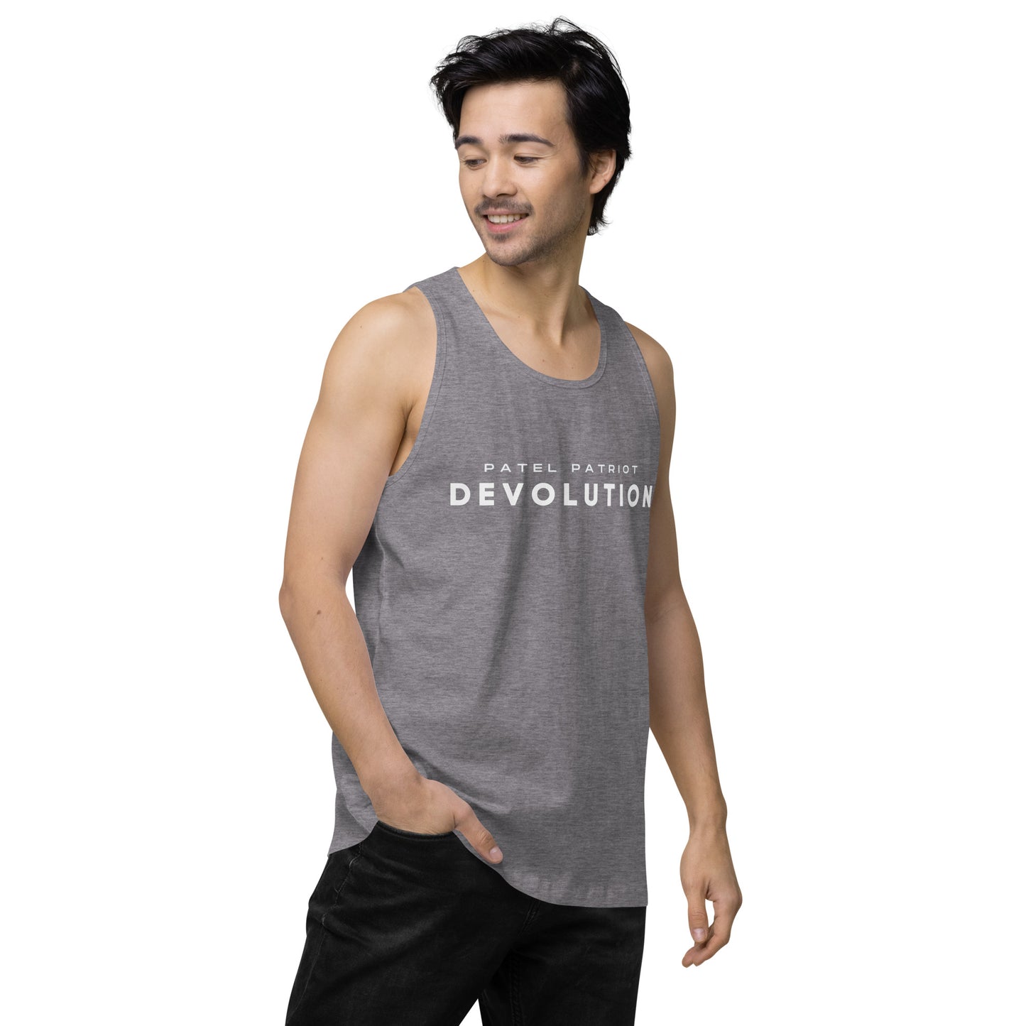 Devolution Men’s premium tank top (white logo)