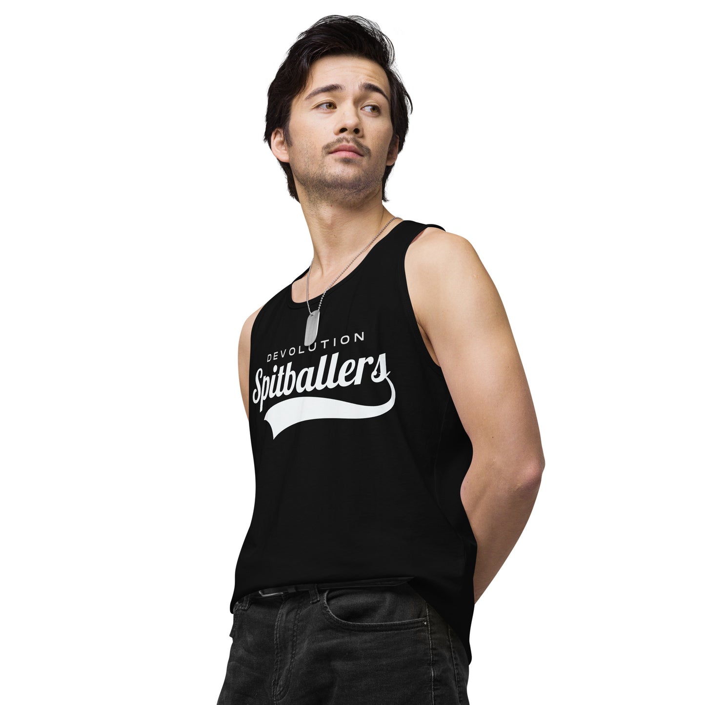 Spitballers Men’s premium tank top (white logo)