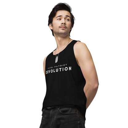 Devolution Men’s premium tank top (white logo)