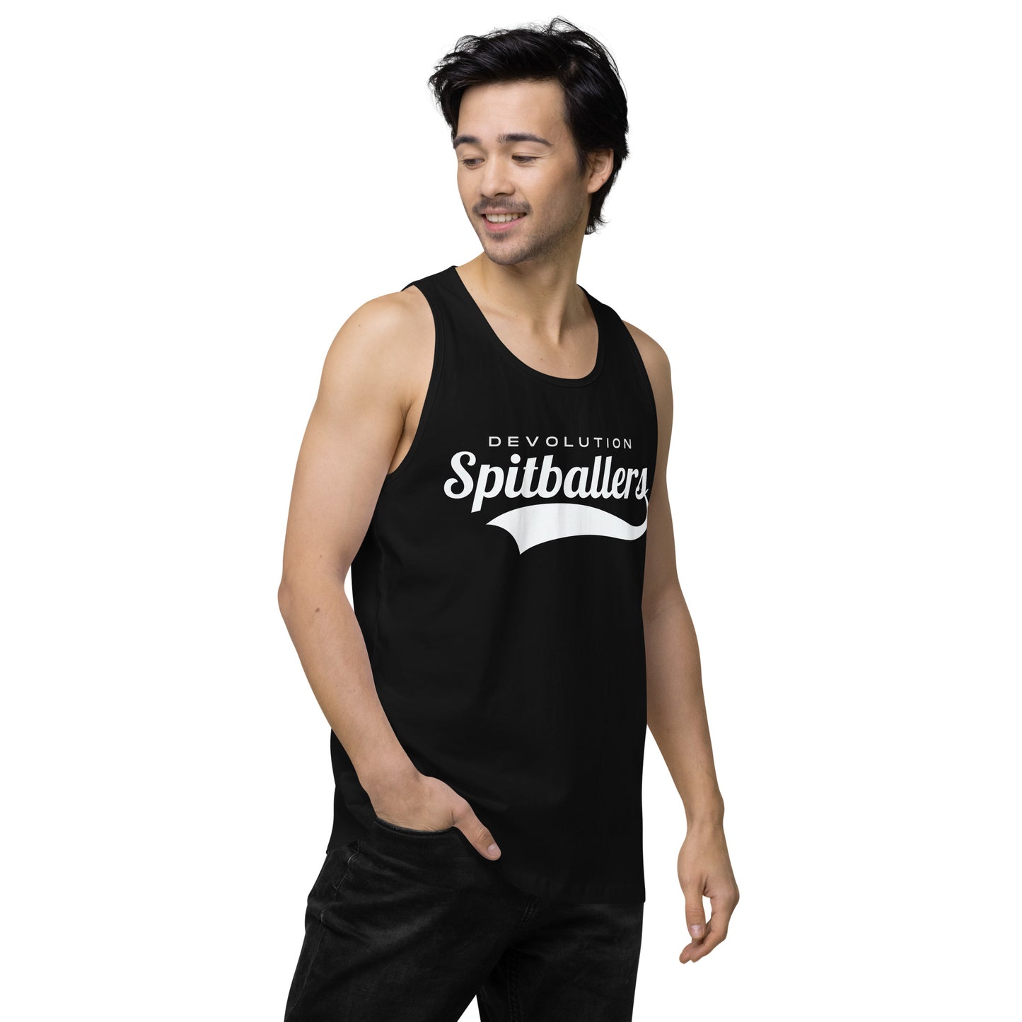 Spitballers Men’s premium tank top (white logo)