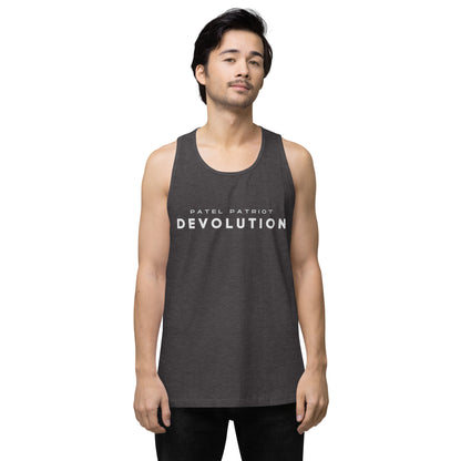 Devolution Men’s premium tank top (white logo)