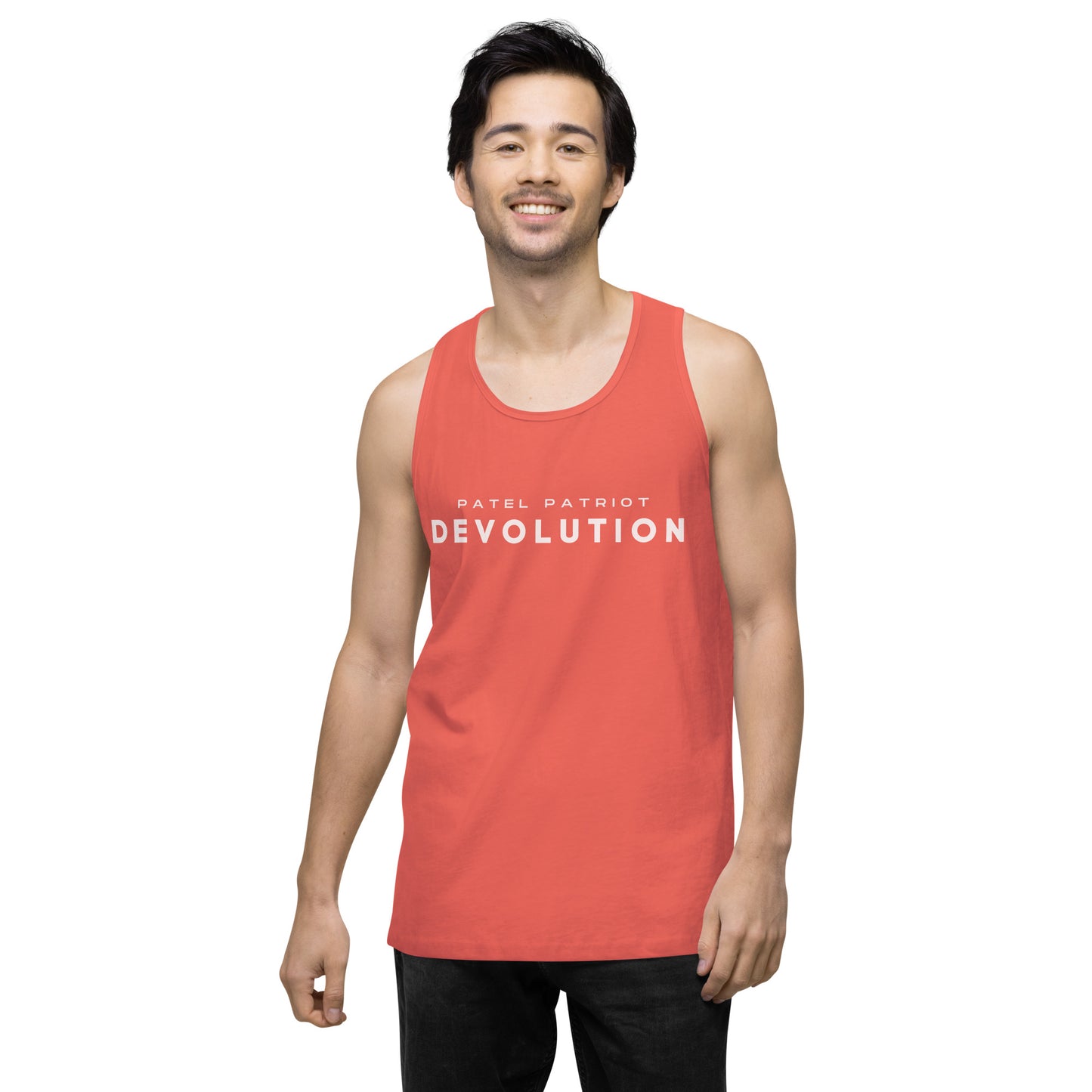 Devolution Men’s premium tank top (white logo)