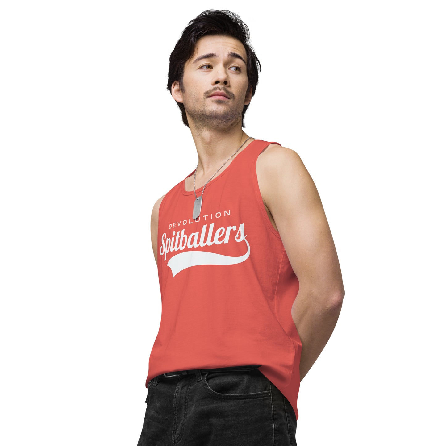 Spitballers Men’s premium tank top (white logo)