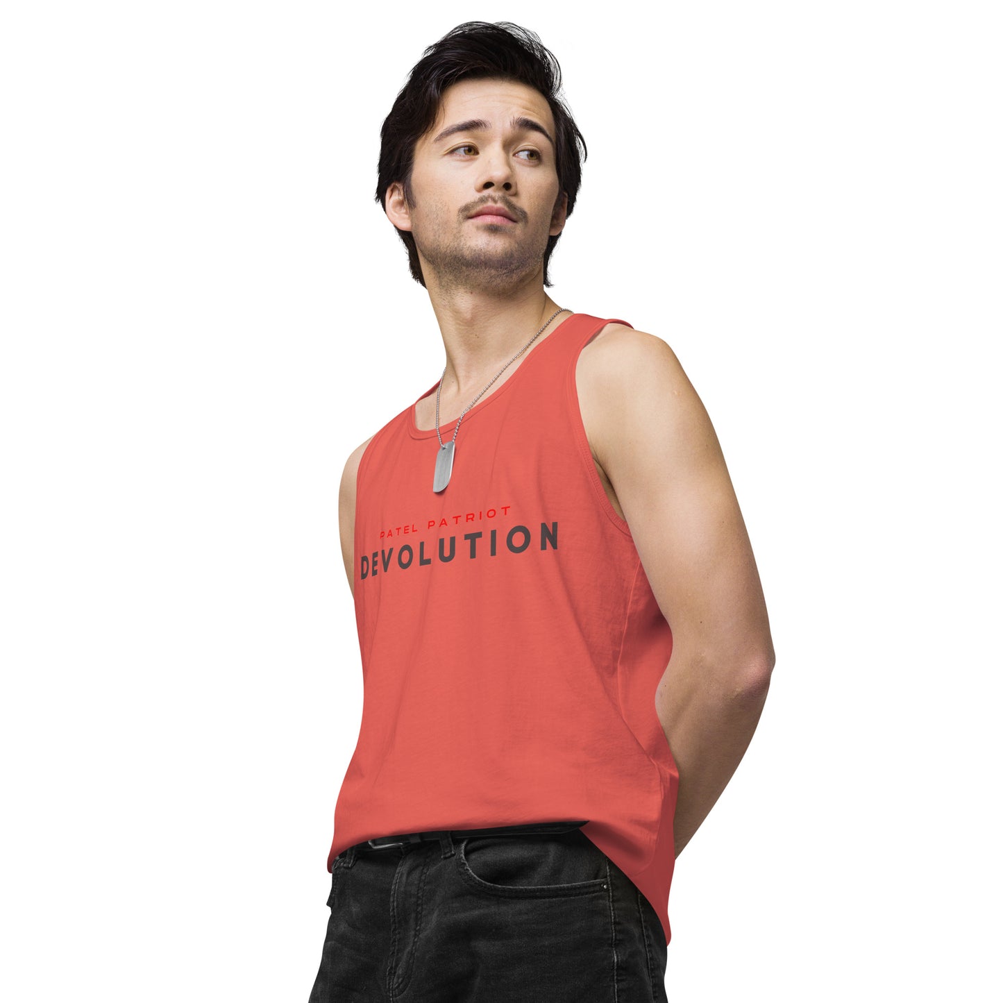 Devolution Men’s premium tank top (dark logo)