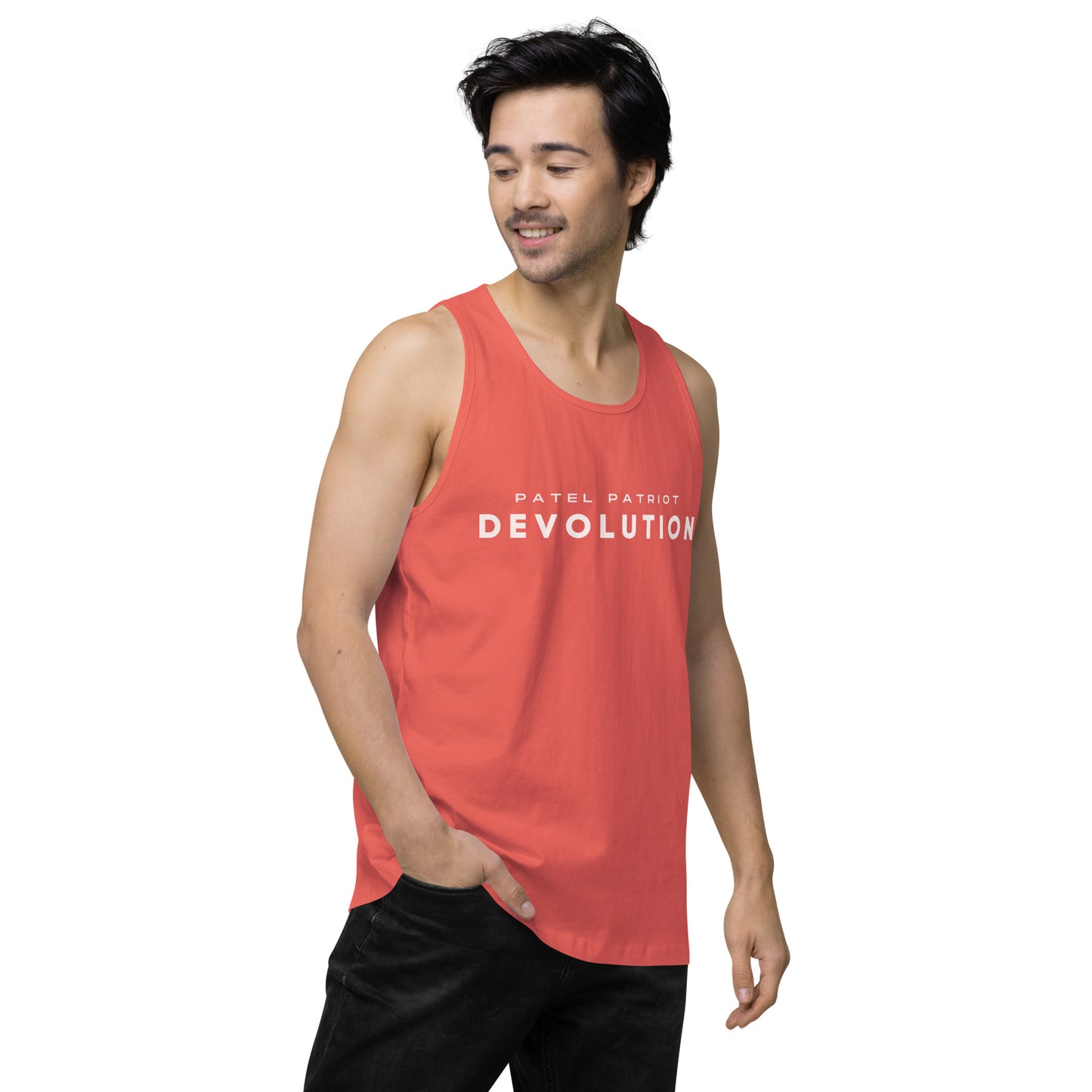 Devolution Men’s premium tank top (white logo)