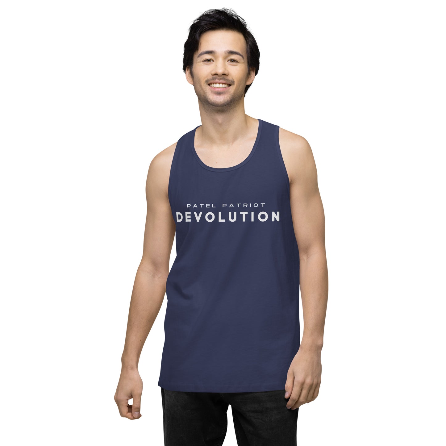 Devolution Men’s premium tank top (white logo)