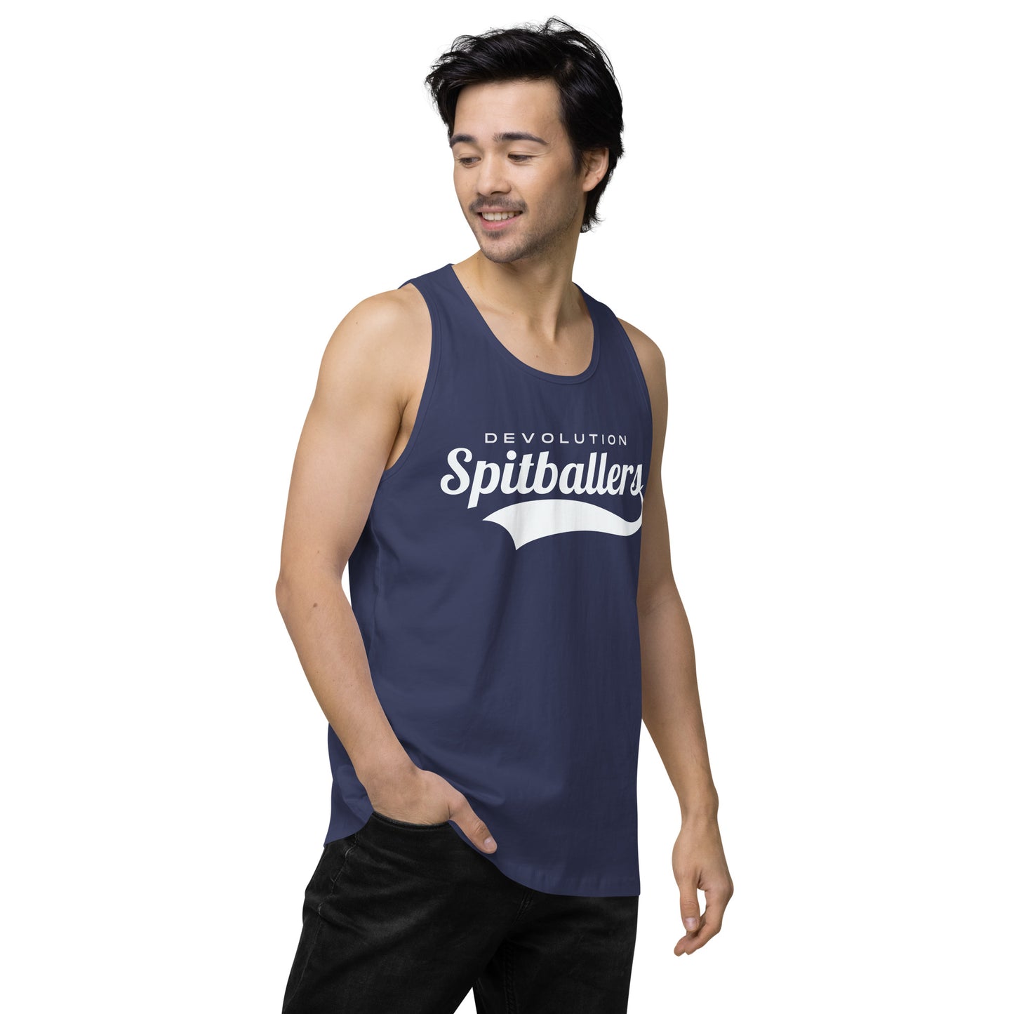 Spitballers Men’s premium tank top (white logo)