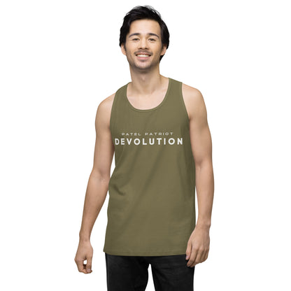 Devolution Men’s premium tank top (white logo)