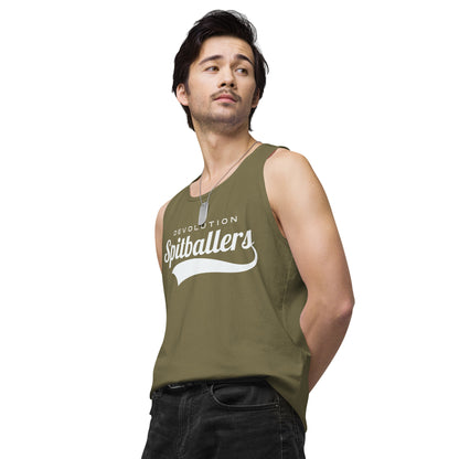 Spitballers Men’s premium tank top (white logo)