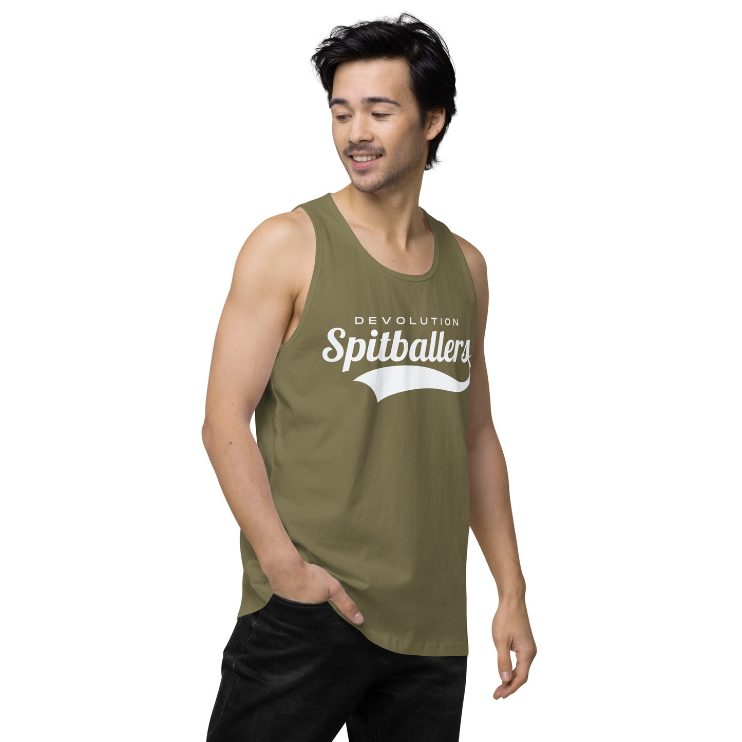 Spitballers Men’s premium tank top (white logo)