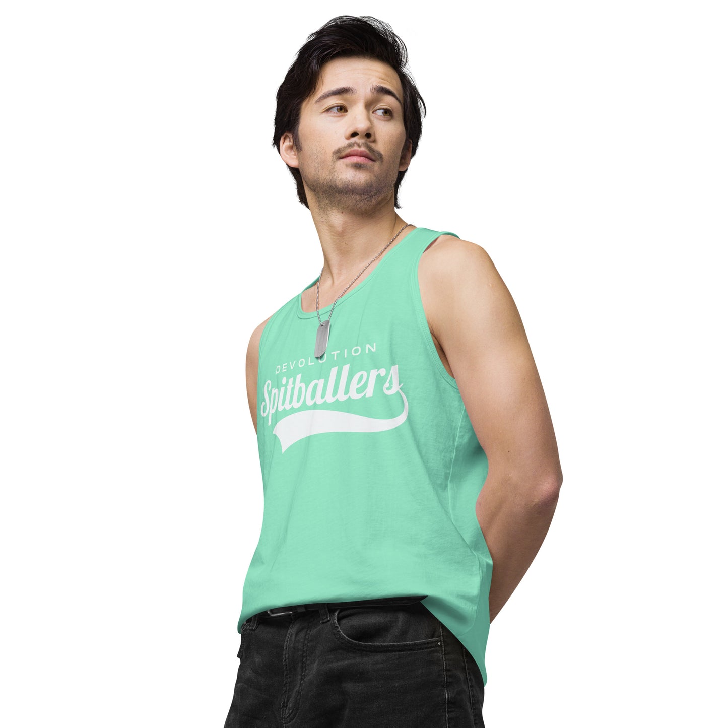 Spitballers Men’s premium tank top (white logo)