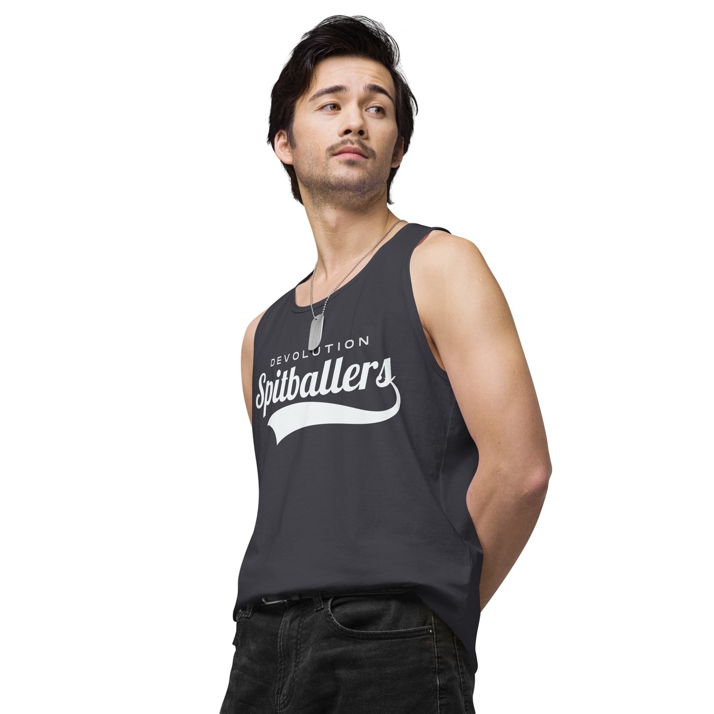 Spitballers Men’s premium tank top (white logo)