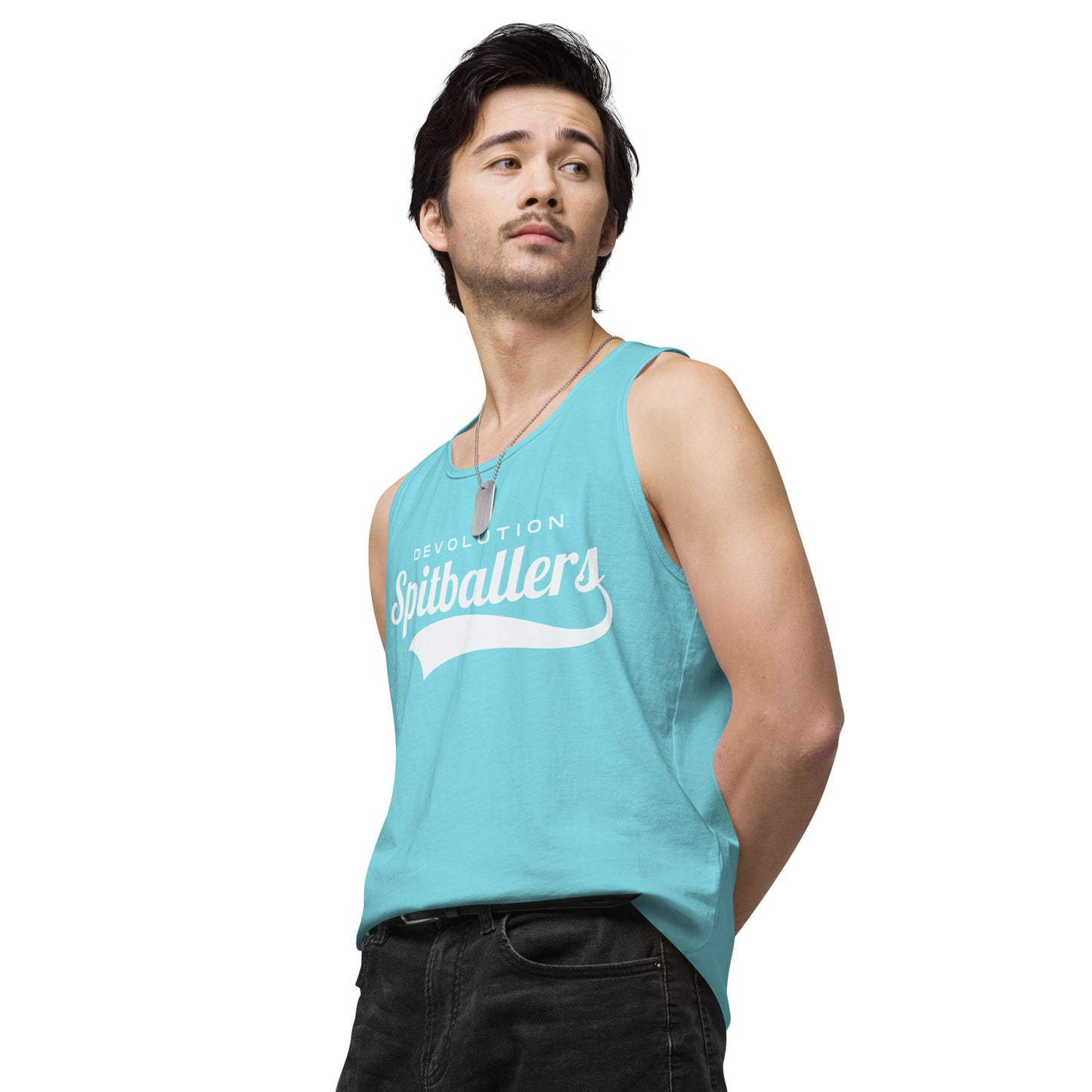 Spitballers Men’s premium tank top (white logo)