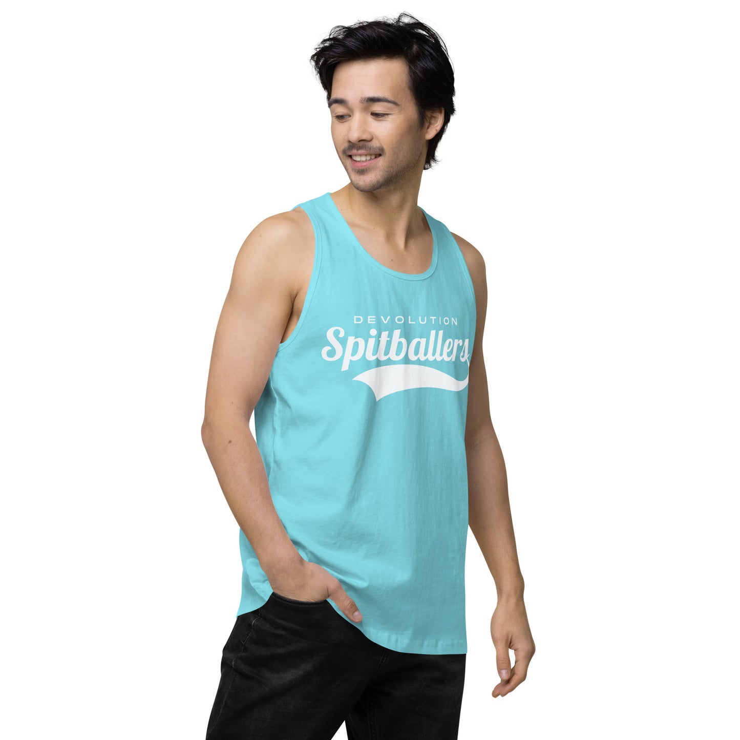 Spitballers Men’s premium tank top (white logo)