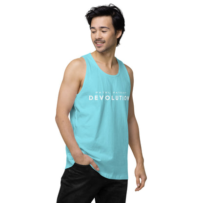 Devolution Men’s premium tank top (white logo)