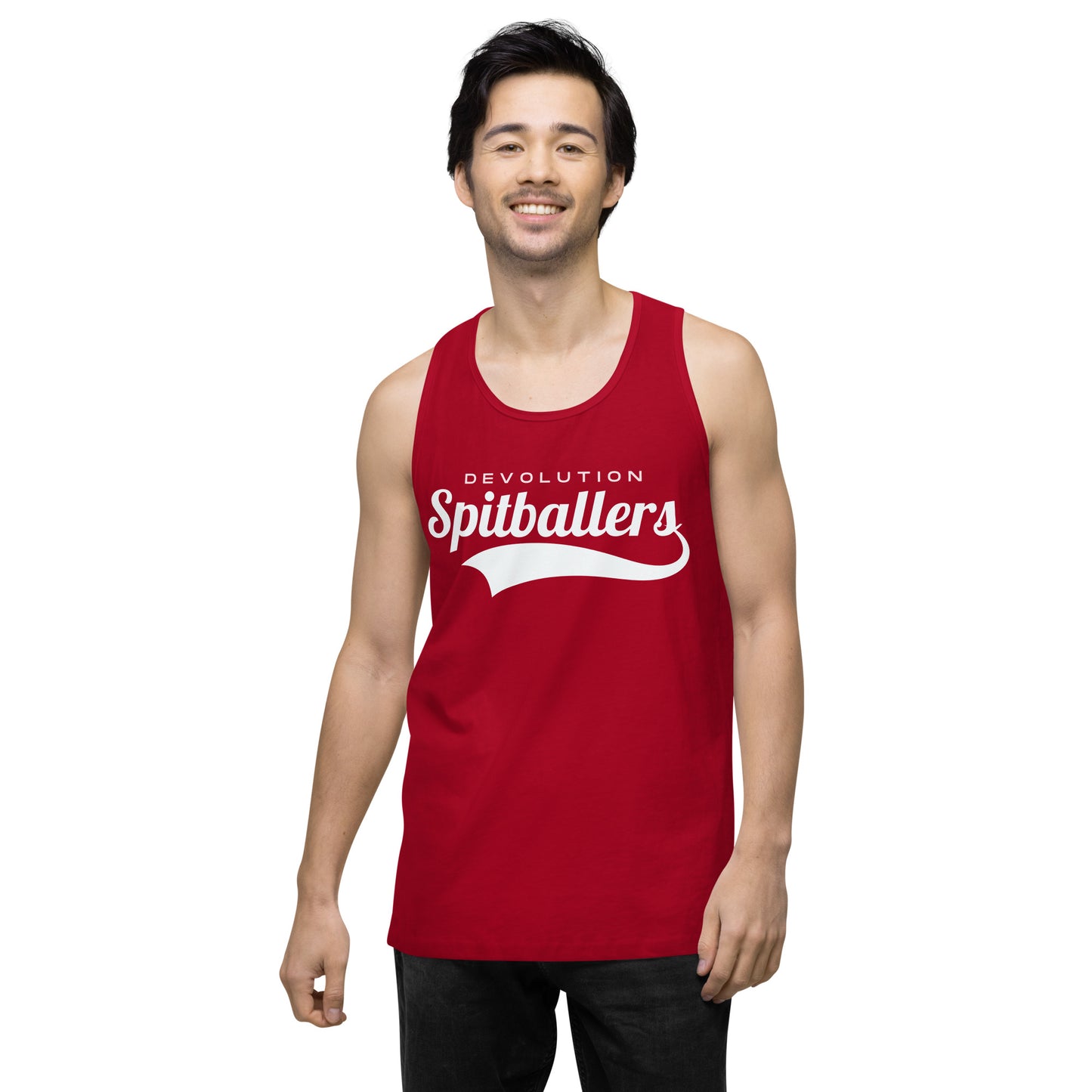 Spitballers Men’s premium tank top (white logo)