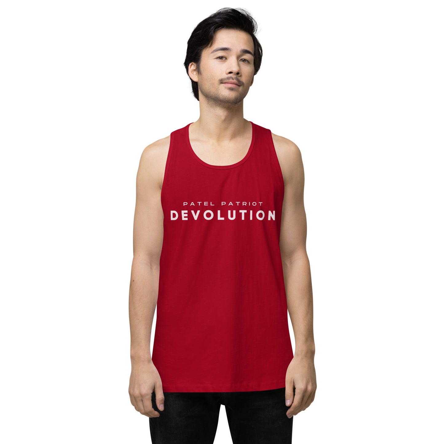 Devolution Men’s premium tank top (white logo)