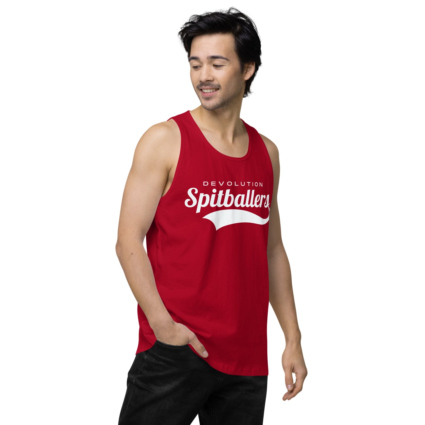 Spitballers Men’s premium tank top (white logo)