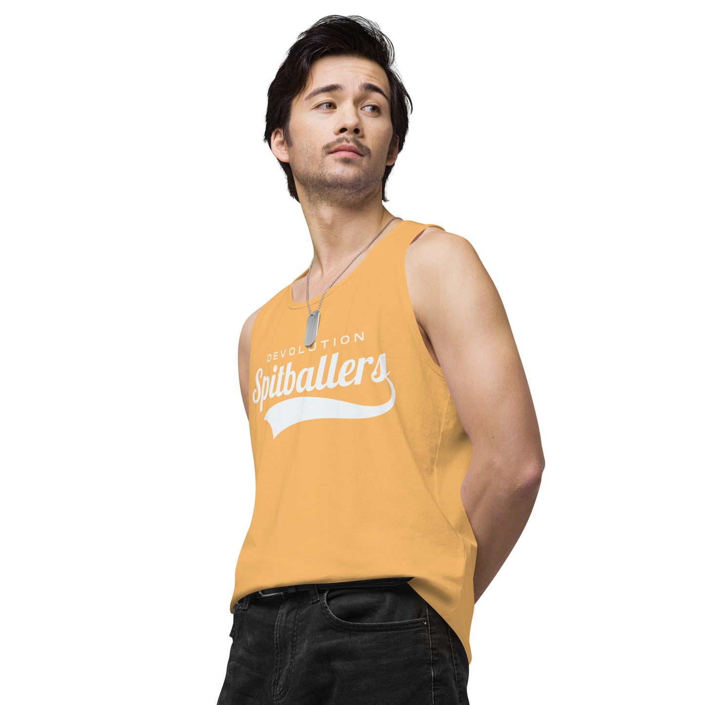 Spitballers Men’s premium tank top (white logo)