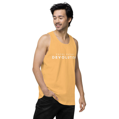 Devolution Men’s premium tank top (white logo)