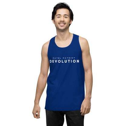 Devolution Men’s premium tank top (white logo)