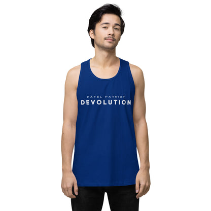 Devolution Men’s premium tank top (white logo)