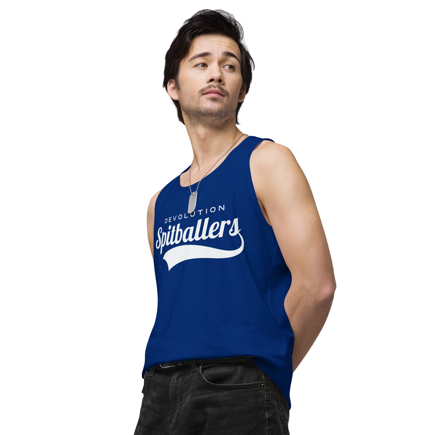 Spitballers Men’s premium tank top (white logo)