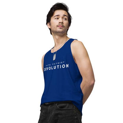 Devolution Men’s premium tank top (white logo)