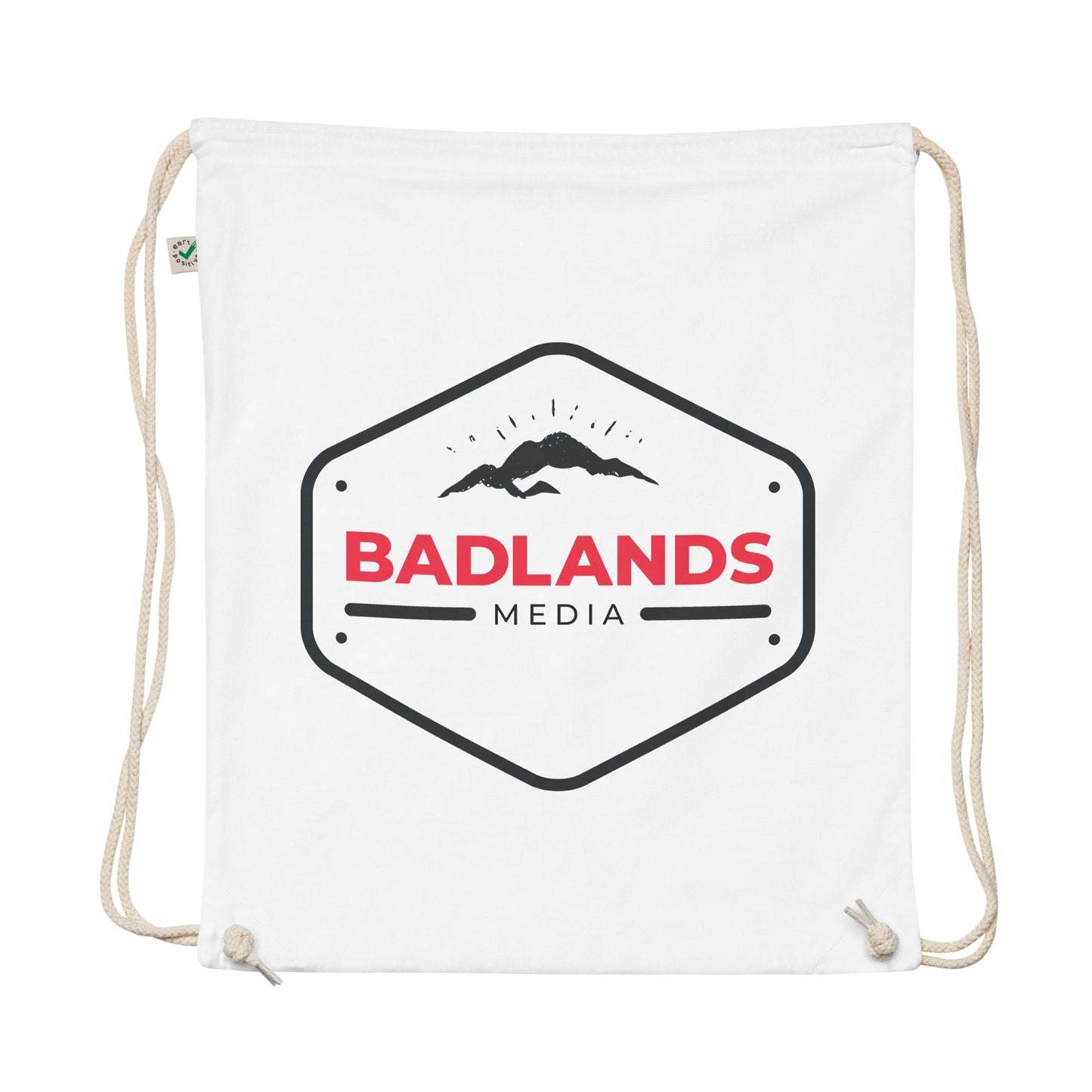 Badlands Organic cotton drawstring bag (red/blk logo)