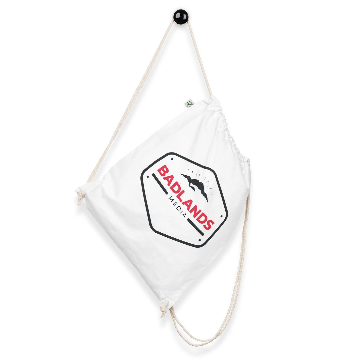 Badlands Organic cotton drawstring bag (red/blk logo)