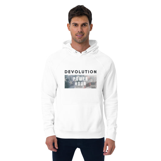 Devolution Power Hour Unisex eco raglan hoodie (dark logo)