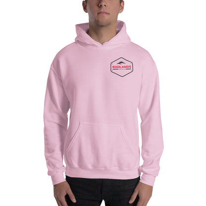 Badlands Front and Back Design Unisex Hoodie (red/blk logo)