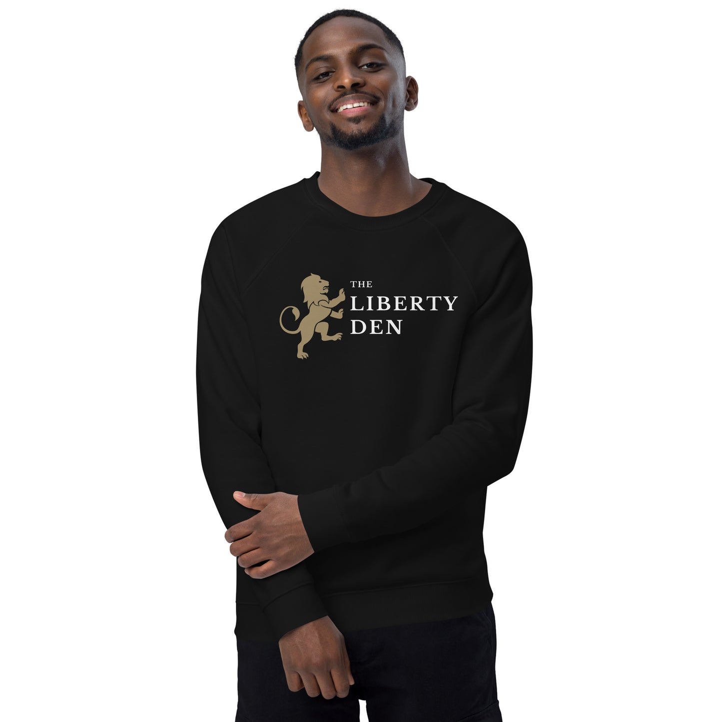 The Liberty Den Unisex organic raglan sweatshirt (light logo)