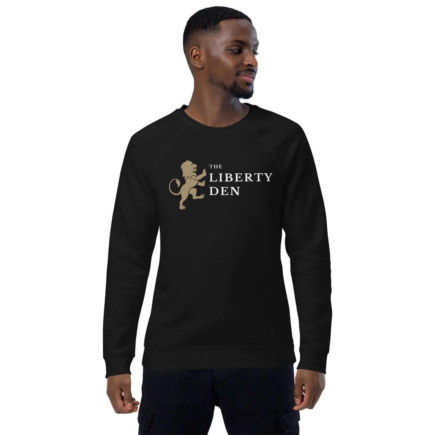 The Liberty Den Unisex organic raglan sweatshirt (light logo)