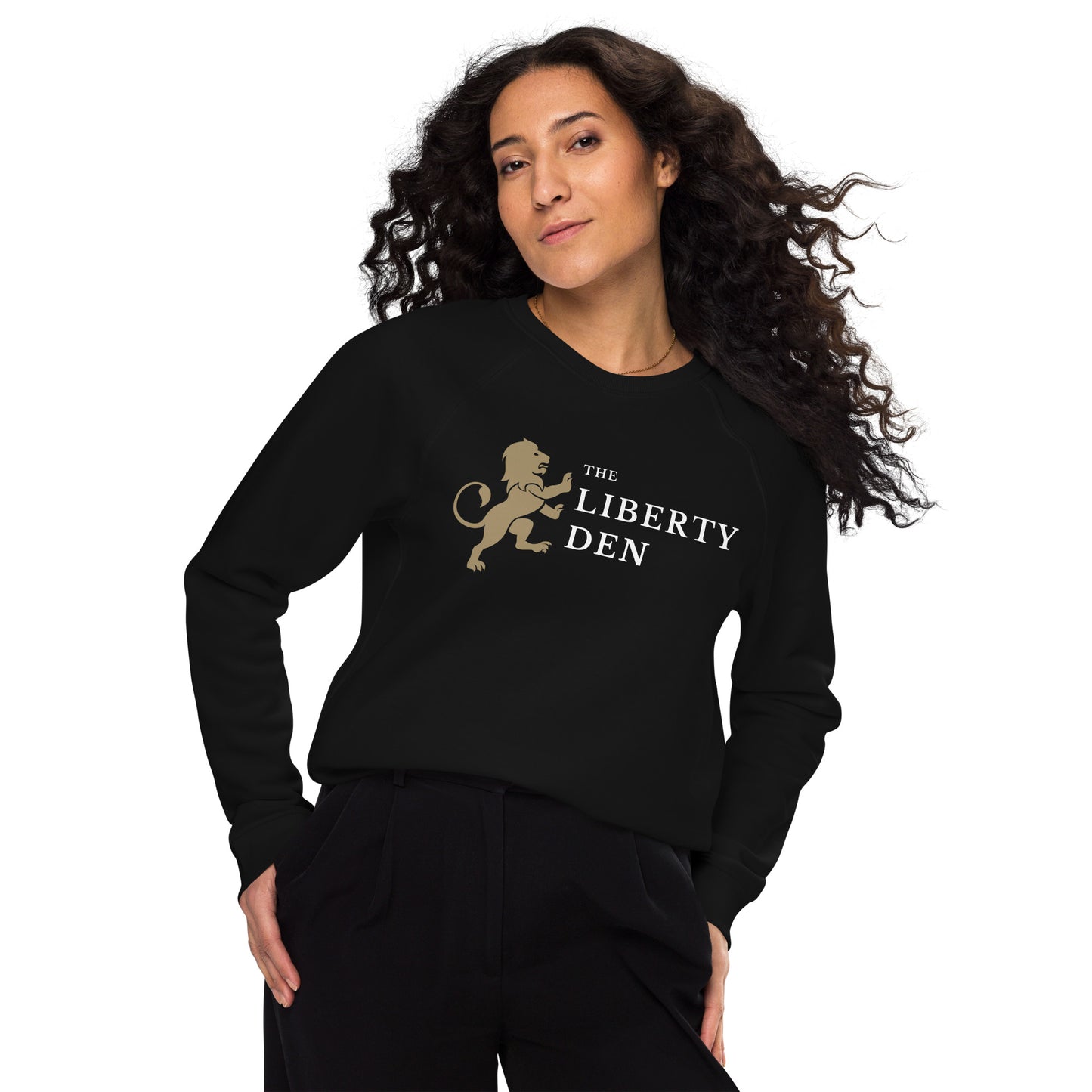 The Liberty Den Unisex organic raglan sweatshirt (light logo)