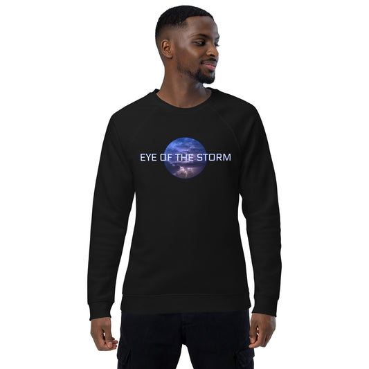 Eye of the Storm Unisex organic raglan sweatshirt (light logo)