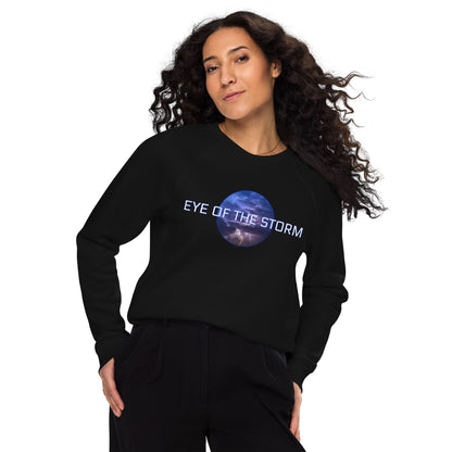 Eye of the Storm Unisex organic raglan sweatshirt (light logo)