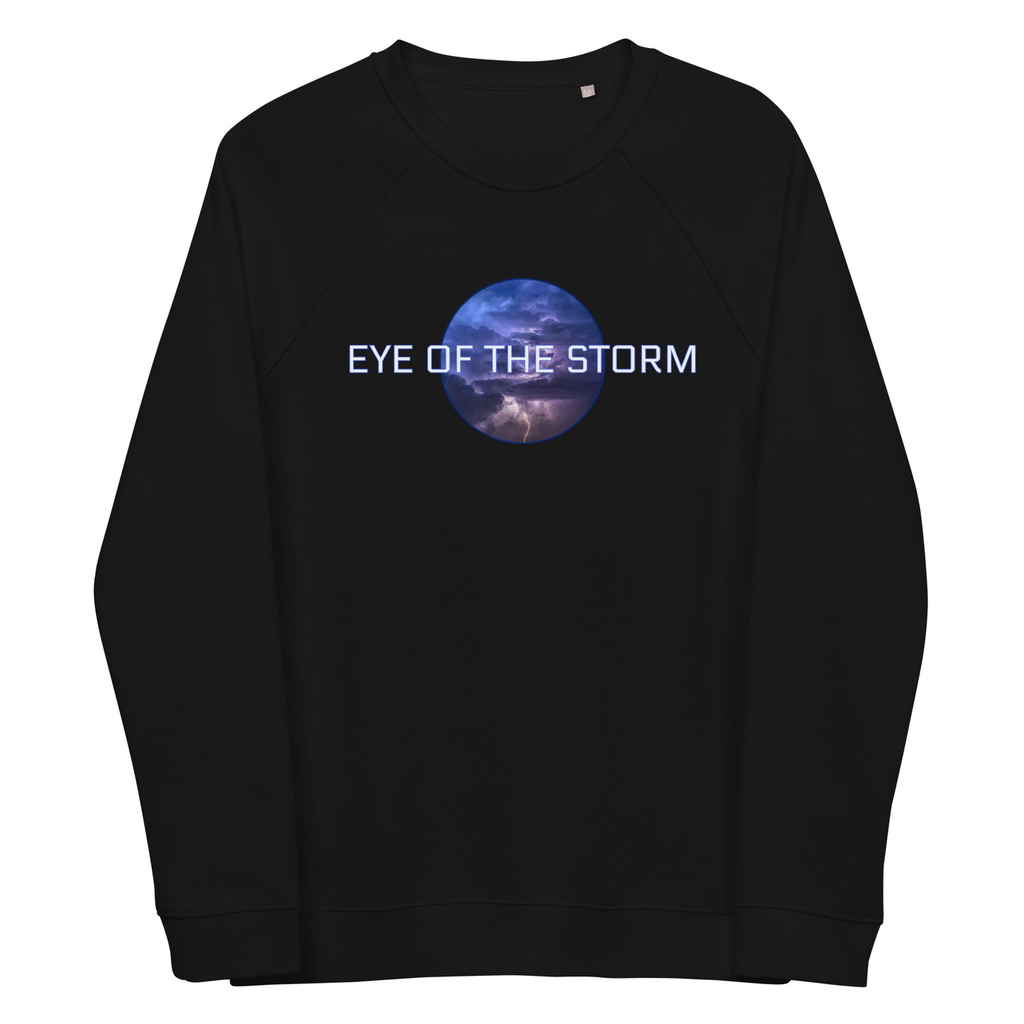 Eye of the Storm Unisex organic raglan sweatshirt (light logo)