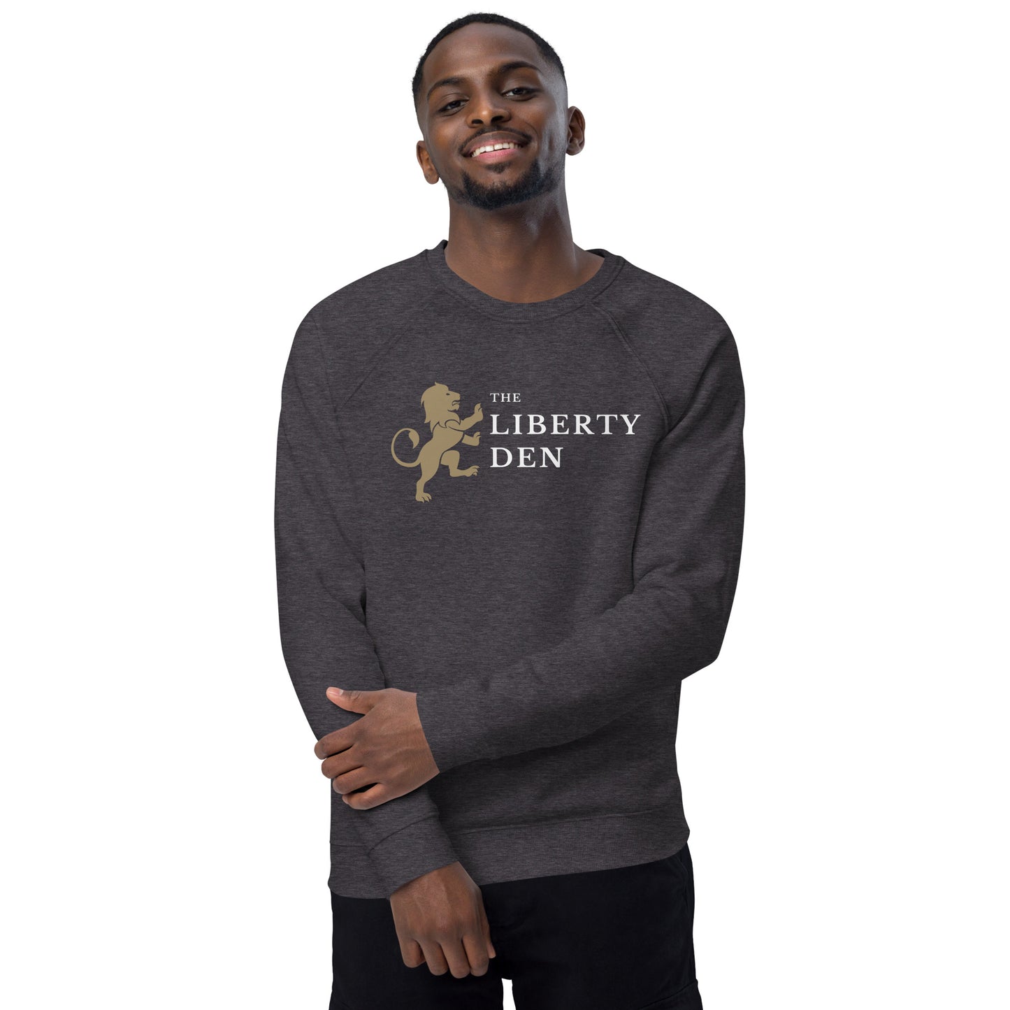 The Liberty Den Unisex organic raglan sweatshirt (light logo)