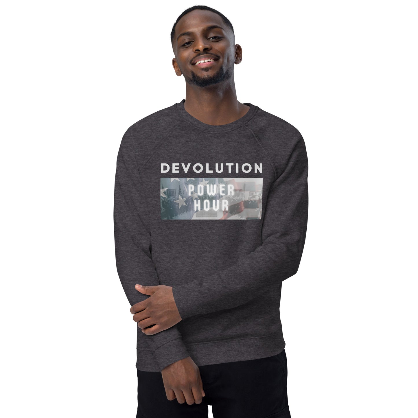 Devolution Power Hour Unisex organic raglan sweatshirt (light logo)