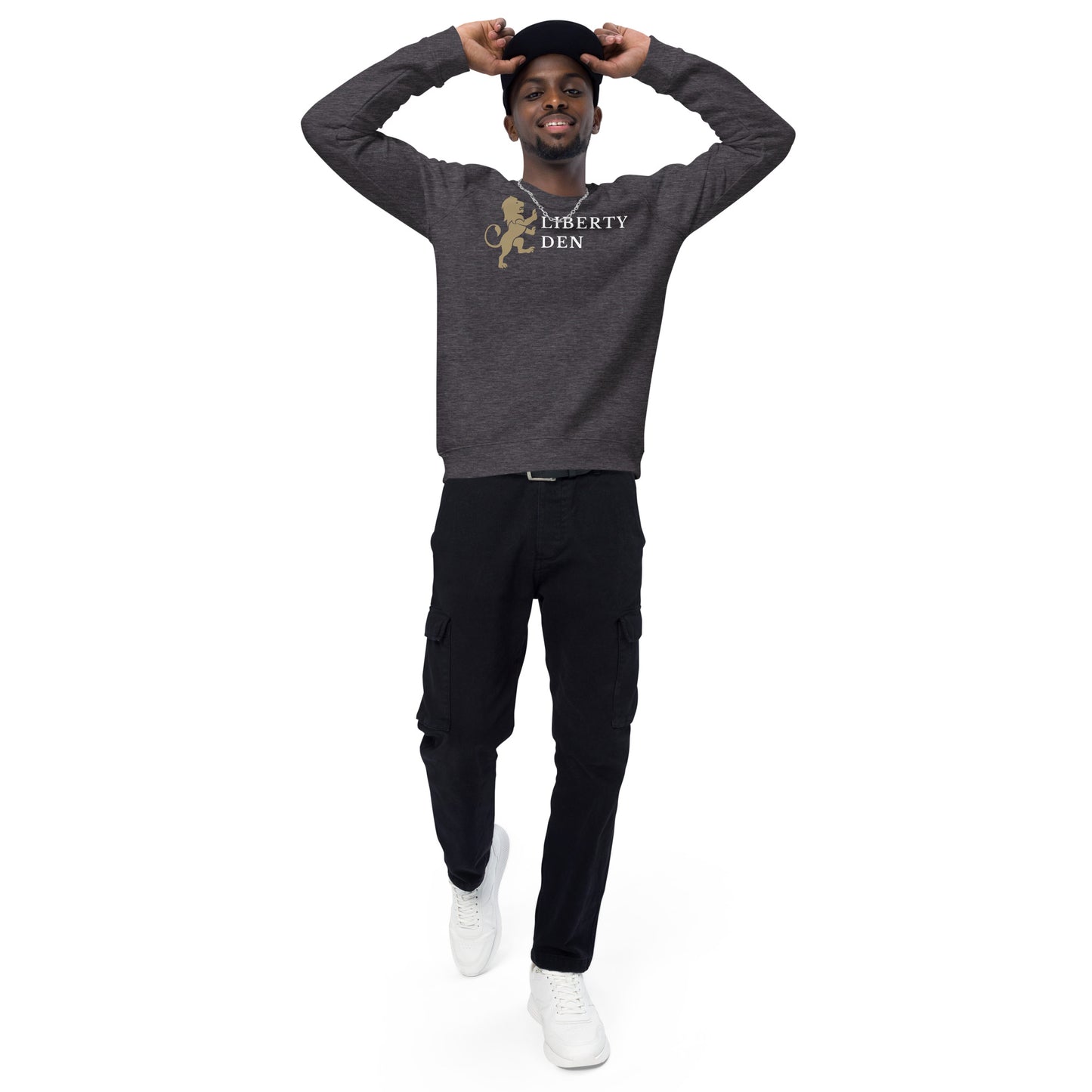 The Liberty Den Unisex organic raglan sweatshirt (light logo)