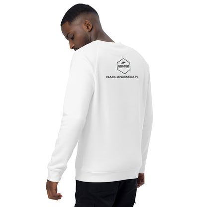 Eye of the Storm Unisex organic raglan sweatshirt (dark logo)