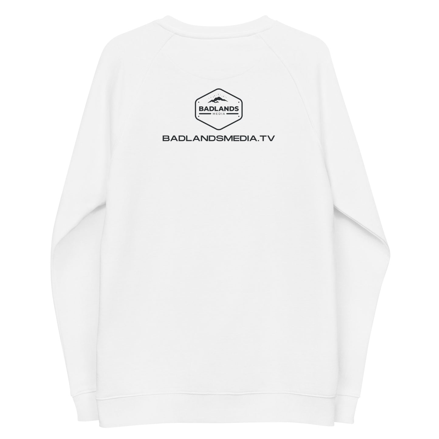 Eye of the Storm Unisex organic raglan sweatshirt (dark logo)