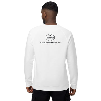Eye of the Storm Unisex organic raglan sweatshirt (dark logo)