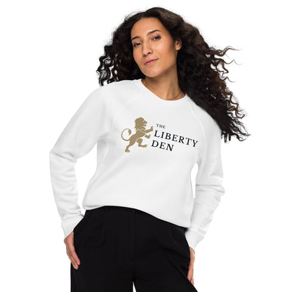 The Liberty Den Unisex organic raglan sweatshirt (white)